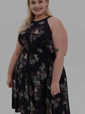 Torrid Black Floral Halter Mini Dress